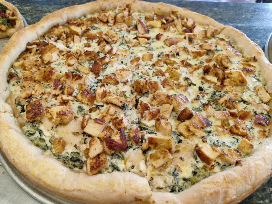 Chicken Alfredo pie close-up